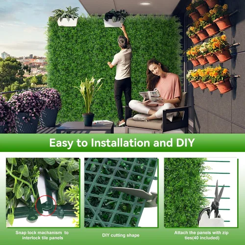 Miniatura 4 de 6 paneles de pared de césped de 20 x 20 pulgadas, fondo de hierba de helecho artificial con protección UV, paneles de boj de plantas de vegetación