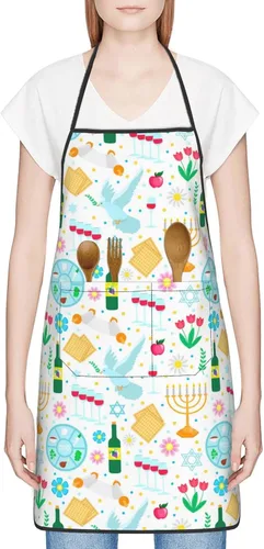 Miniatura 2 de Delantales de Pascua judía feliz, delantal de cocina para chef, impermeable, ajustable, divertido delantal para barbacoa con bolsillos para hombres