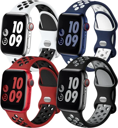 Miniatura 13 de Adorve 4 Pack Sport Bands Compatible with Apple Watch Bands for Men Women 49mm 46mm 45mm 44mm 42mm 41mm 40mm 38mm,Breathable Soft Silicone Strap for