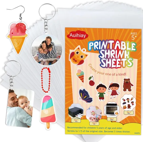Miniatura 7 de Auihiay Hojas de plástico termorretráctil imprimibles, papel termorretráctil, arte termorretráctil para niños DIY llaveros de foto termorretráctil