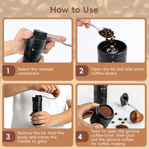 Miniatura 5 de Molinillo de café manual con 8 ajustes de grosor ajustables para expreso, granos moka franceses, verter sobre goteo, manivela de café, molinillo