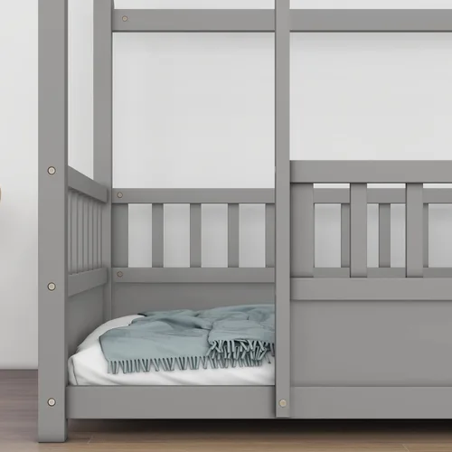 Miniatura 5 de Bellemave Montessori - Cama de tamaño individual con barandillas para vallas, cama de madera con rieles, marco de cama de casa de juegos para niños
