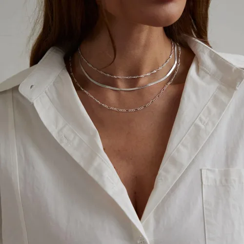 Miniatura 25 de Collares en capas para mujer, chapados en plata, delicada cuerda torcida de serpiente, delicado collar en capas, gargantilla de diferentes