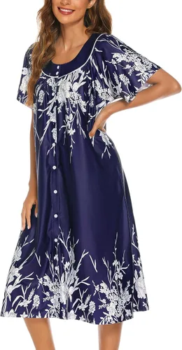 Miniatura 4 de YOZLY Vestido de casa para mujer, de manga corta, abrigo de casa con bolsillos