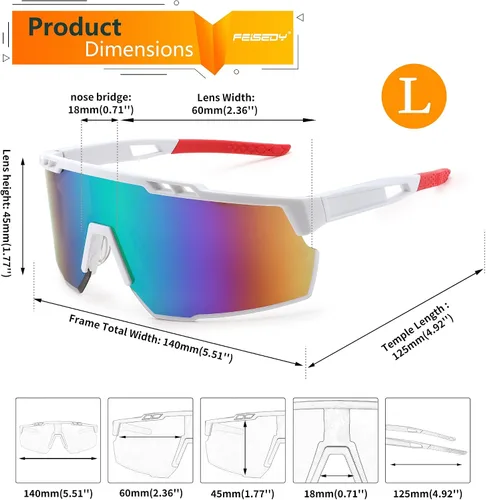 Miniatura 7 de FEISEDY Gafas de sol deportivas para hombres y mujeres, protección UV400, gafas de ciclismo, golf, béisbol, conducción, pesca, B0022 Lente espejo