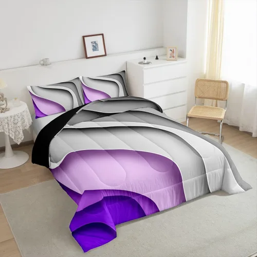 Miniatura 4 de Erosebridal Juego de edredón de olas oceánicas de tamaño individual, juegos de ropa de cama y colecciones degradados gris marino degradado, edredón