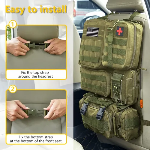 Miniatura 6 de Bolsa organizadora táctica universal para respaldo de asiento de automóvil, organizadores tácticos Molle para vehículos, panel de organizadores