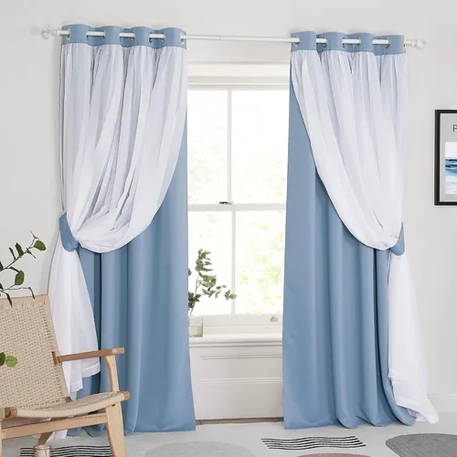 Miniatura 45 de PONY DANCE Cortinas Opacas con Superposición de Gasa, Cortinas de Doble Capa con Aislamiento Térmico Mix & Match para Oscurecer Habitaciones