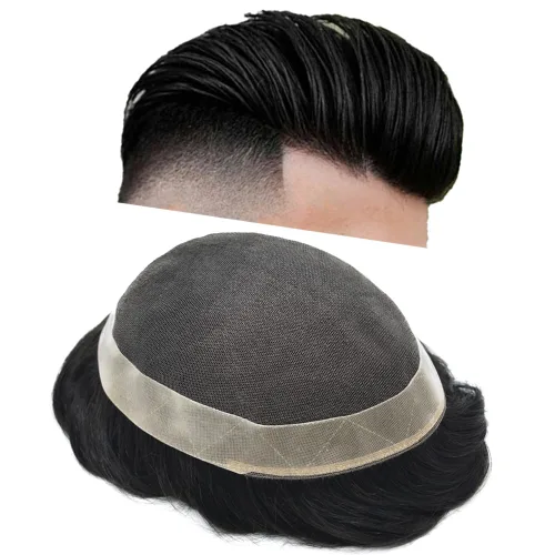 Miniatura 10 de Toupee For Men Real Human Hair Soft Swiss Lace Mens Toupee Hair Replacement System For Men Hairpieces Protesis Capilar Para Hombre 6x8 Medium light