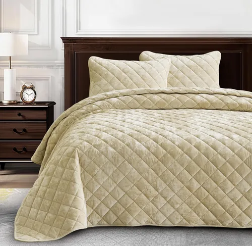 Chezmoi Collection Lux - Juego de edredón de terciopelo beige Queen, 3 piezas, ropa de cama de terciopelo envejecido de felpa para todas las