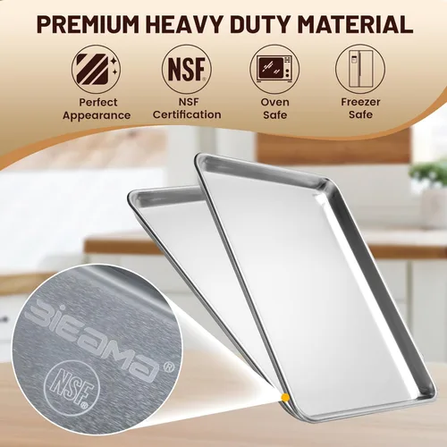 Miniatura 3 de BIEAMA Paquete de 12 bandejas para hornear de tamaño medio, bandeja comercial de aluminio para horno, congelador, panadería, hotel, restaurante, 13