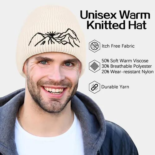 Miniatura 4 de MUQU Gorros para hombre diseño de gorro con bordado de montaña gorro de punto cálido de invierno gorros con puños