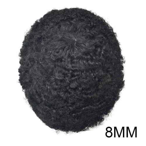 Miniatura 7 de Afro Toupee para hombres negros, sistema de cabello brasileño de tejido rizado, unidad de cabello de inyección de poliuretano para hombres negros
