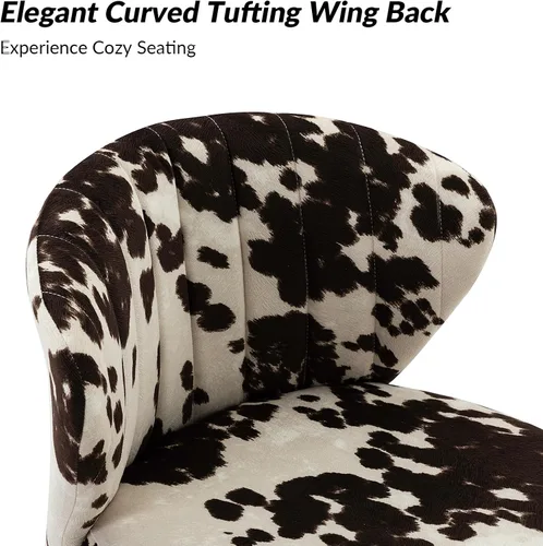 Miniatura 4 de HULALA HOME Silla de comedor moderna sin brazos, piel de vaca con estampado de animales, silla lateral tapizada con patas de metal negro, silla