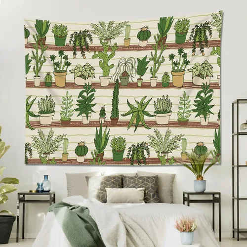 Miniatura 20 de HVEST Tapiz de cactus con diseño de plantas suculentas del desierto tropical en estante de madera, tapiz para colgar en la pared, acuarela botánica