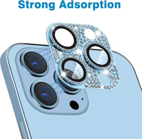 Miniatura 121 de Protector de lente de cámara diseñado para iPhone 12 Pro Max, con diamantes de imitación 3D con diamantes de imitación 9H, vidrio templado, Rosado