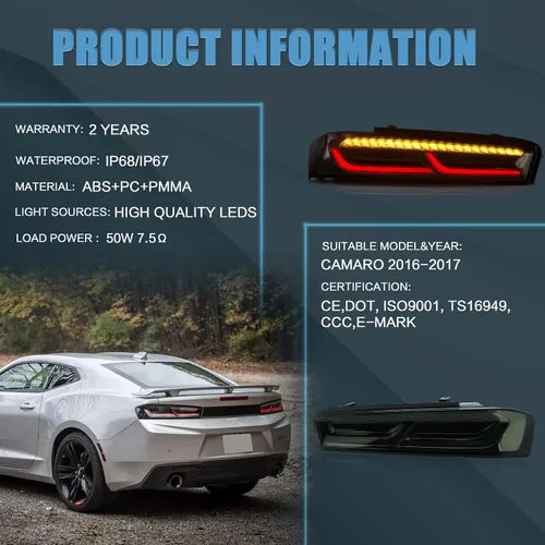 Miniatura 9 de VLAND Conjunto de luces traseras para Chevrolet Camaro 6ª generación 2016-2018 (LS, LT, RS, SS, ZL1), Plug-and-play, señal de giro amarilla, ahumada