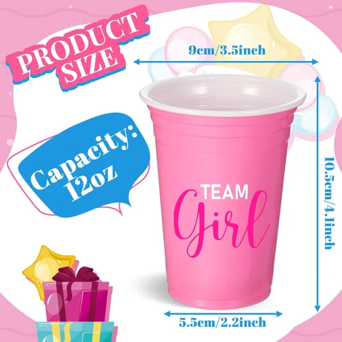Miniatura 2 de Norme 60 vasos de plástico para revelación de género, color azul y rosa, suministros de revelación de género, equipo y niña, desechables para 340 g.
