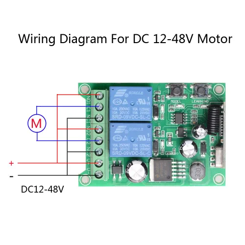 Miniatura 3 de Interruptor de control remoto universal inalámbrico DC 12V 24V 36V 48V 2CH 10A, módulo receptor de relé con transmisor remoto RF de 2 canales