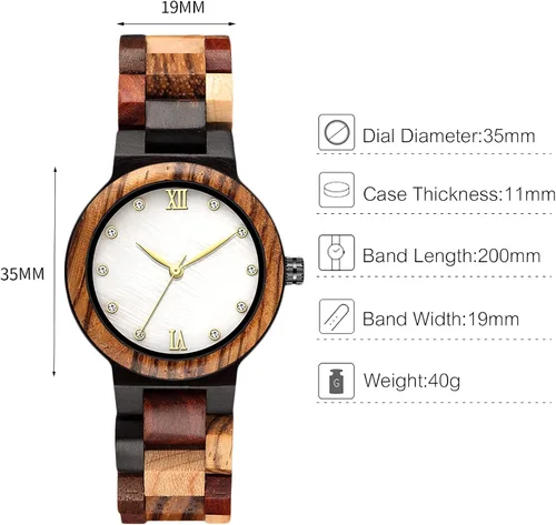 Miniatura 5 de RORIOS Relojes de madera para mujer, relojes de madera coloridos, relojes de madera naturales, casuales, relojes de moda con diamantes de imitación