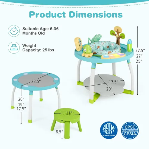 Miniatura 6 de BABY JOY Centro de actividades 5 en 1 para bebés, puentes y gorilas con juguetes extraíbles, luces y música, 3 alturas ajustables, centro de juego