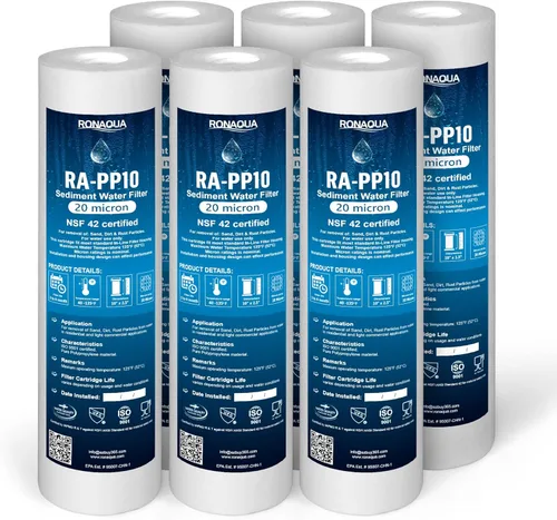 Miniatura 2 de Ronaqua Cartucho de filtro de agua de sedimentos de 20 micrones de 10 x 2.5 pulgadas, certificado NSF, filtración de 4 capas para cualquier unidad