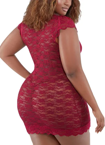 Miniatura 2 de Ropa interior de encaje floral para mujer, para dormir, talla grande, de malla