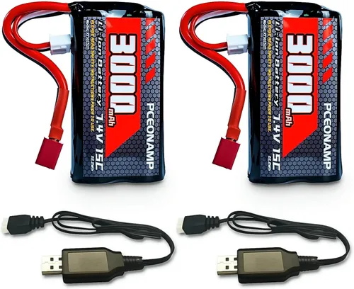 Batería de iones de litio de 7.4V 3000mAh 2S con enchufe en T. Batería recargable para RC de alta velocidad de 4 ruedas motrices y la mayoría de los