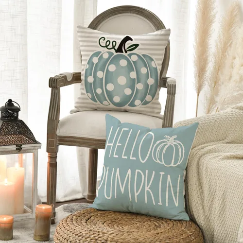 Miniatura 5 de AVOIN colorlife Juego de 4 fundas de almohada con texto en inglés "Happy Fall Hello Pumpkin", 18 x 18 pulgadas, cosecha de Acción de Gracias