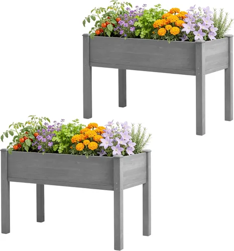Miniatura 14 de Cama de jardín elevada con patas, 31 x 16 x 31 pulgadas, jardinera elevada de madera para exteriores, patas gruesas, con forro Marrón
