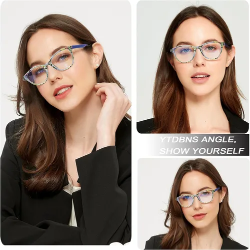 Miniatura 6 de Lentes de lectura de moda de ojo de gato para mujer, paquete de 4 lectores de patrón floral con bisagras de resorte, marco ligero y cómodo