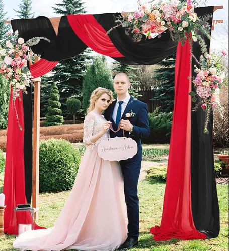 Miniatura 2 de AMZLOKAE Cortinas de arco de boda negras, 2 paneles de tela de gasa roja de 18 pies, arco de boda, 6 yardas, ceremonia de boda, recepción, Negro