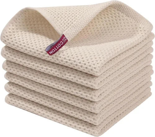 Miniatura 22 de Homaxy Paños de cocina de 100% algodón con tejido de gofre, ultra suaves, absorbentes, de secado rápido, 12 x 12 pulgadas, paquete de 6, amarillo