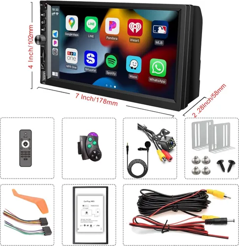 Miniatura 7 de Estéreo inalámbrico de doble DIN para automóvil de 7 pulgadas con Apple Carplay, pantalla táctil HD 1024 x 600, receptor de radio FM para automóvil