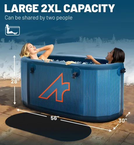 Miniatura 3 de Bañera inflable ovalada XXL de 126 galones, aislamiento superior, bañera de hielo portátil de 8 capas, inmersión de hielo con tapa aislada, bomba