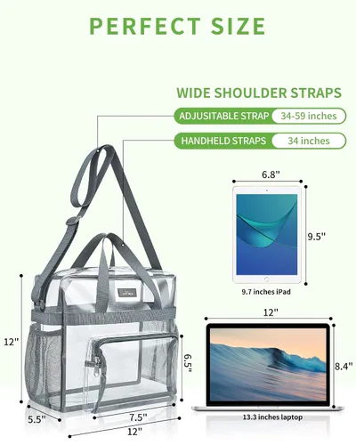 Miniatura 2 de Bolsa transparente aprobada por el estadio y bolsa transparente para el trabajo, deportes, juegos y conciertos, 12 x 12 x 6 pulgadas