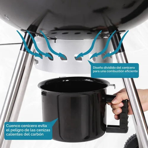 Miniatura 5 de MFSTUDIO Master Kettle - Parrilla de carbón de 22 pulgadas, parrilla premium para exteriores con termómetros, tapa esmaltada de porcelana y colector