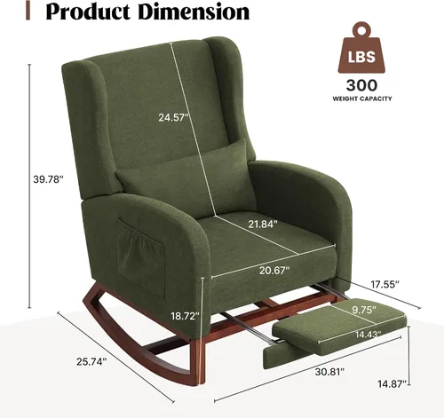 Miniatura 2 de HCHAIRH Rocking Chair Nursery, Nursery Rocking Chairs with Foot Rest, Comfy Glider Rocker Nursing Chair with Back Pillow for Nursing, Living Room