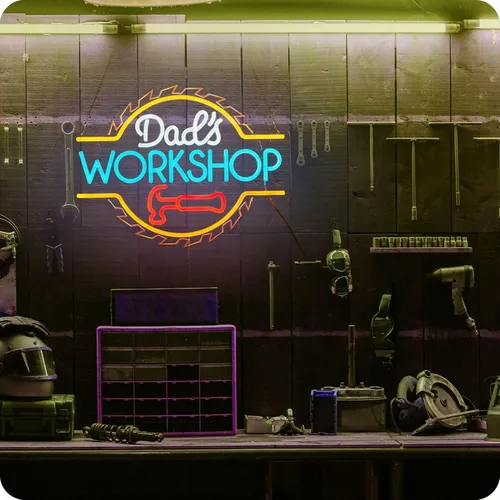 Miniatura 5 de Letrero de neón del Taller del Papá para decoración de pared, luz LED para garaje, letreros para autos para taller de reparación de automóviles