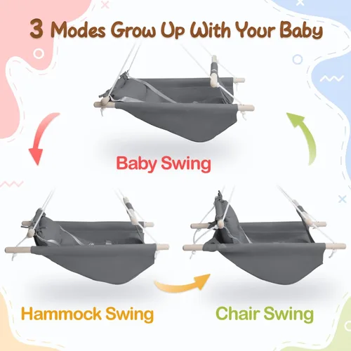 Miniatura 2 de Columpio para bebé interior y exterior, hamaca de lona para bebé a niño pequeño con asiento cómodo, juguete de madera Macaroon, arnés ajustable de 5