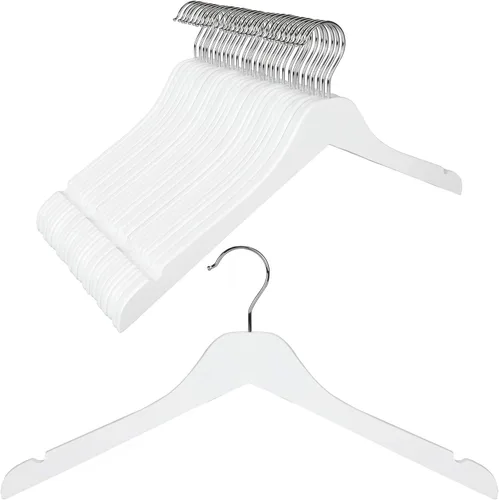 Miniatura 9 de TOPIA HANGER Paquete de 10 perchas de madera blanca, de 0.28 pulgadas, con diseño plano y muescas suaves, ligeras y duraderas que ahorran espacio