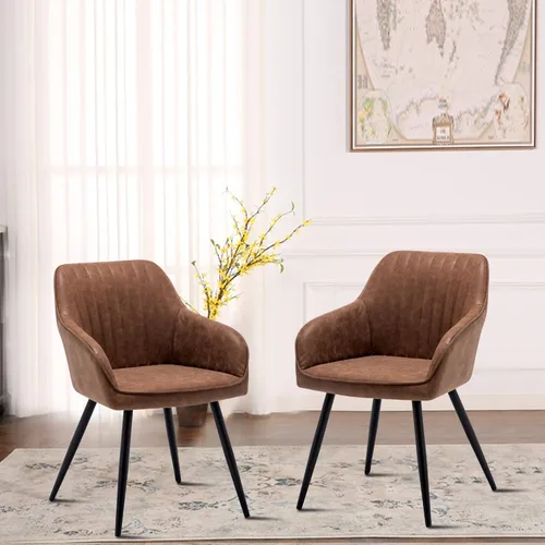 annjoe Juego de 2 sillas de cuero sintético para sala de estar, silla tapizada con patas de metal, para el hogar, cocina, oficina, bistró, Marrón