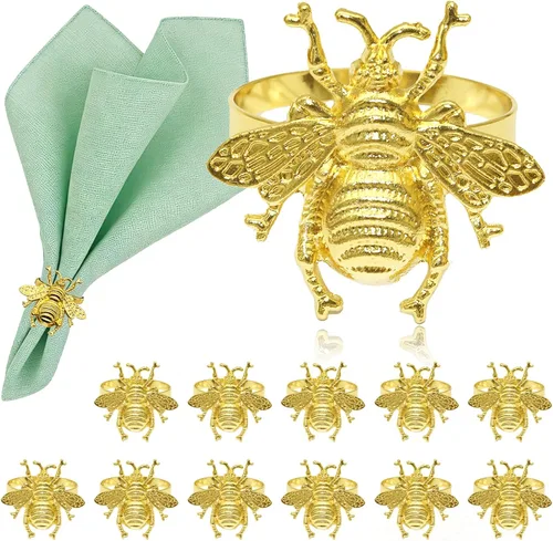 Miniatura 15 de Juego de 6 servilleteros de metal con diseño de abejorros dorados para jardín, boda, baby shower, cumpleaños, reuniones familiares, servilleteros