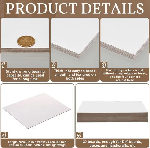 Miniatura 4 de 20 tableros de libros, tableros aglomerados de diseño de papel kraft de alta resistencia, suministros de encuadernación para encuadernación de Blanco