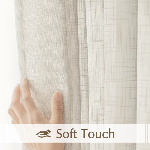 Miniatura 9 de FMFUNCTEX - Cortinas semitransparentes de lino de 114 cm de largo para dormitorio y sala de estar, paneles beige de lino texturizado para ventana