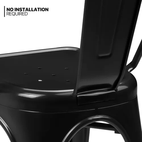 Miniatura 8 de MoNiBloom Juego de 4 sillas de comedor de metal de 18 pulgadas para interiores y exteriores, apilables, con respaldo alto para uso en el hogar, Negro