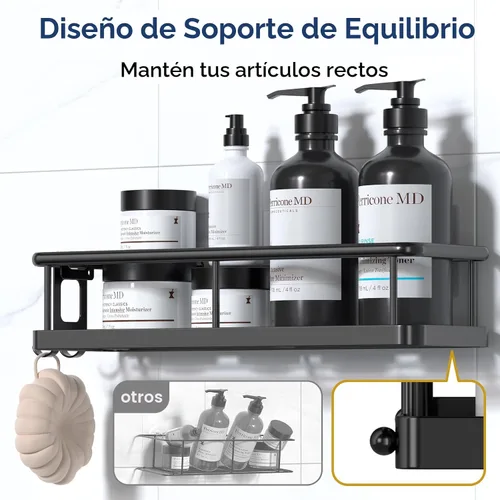 Miniatura 6 de YASONIC Organizador de ducha adhesivo, estantes de ducha a prueba de óxido para ducha interior, organizadores de baño de gran capacidad y Negro