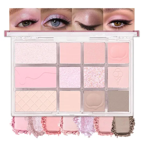 Miniatura 15 de SUAKE Paleta de sombras de ojos rosa nude, mate y brillante, alta pigmentación, 12 colores marrón y morado para maquillaje de ojos, paleta de 01#