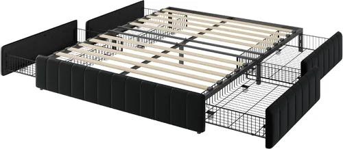 Miniatura 9 de Allewie Base de cama de plataforma de tamaño completo con 4 cajones de almacenamiento grandes, base de cama tapizada con canales verticales
