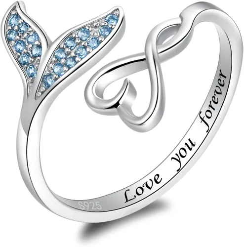 zaxsj S925 Sterling Silver Mermaid Jewelry for Women - Mermaid Tail Love You Forever Blue Sea Wave Marine Jewelry Set for Girls Ocean Lovers